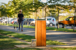 Classic Square Fountain, wooden clad & self draining dog bowl.