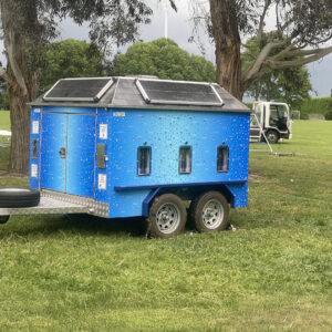 Maxi Mobile Hydration Station with solar power & TWW blue bubble mural.