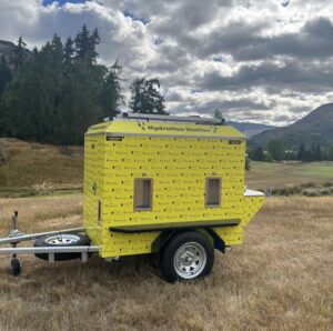 Mini Mobile Hydration Station with solar power & custom mural.