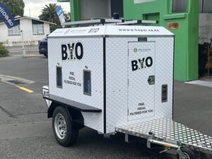 Mini Mobile Hydration Station with solar power & B.Wai.O custom mural