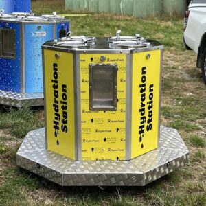 Movable Octagon Hydration Station with custom mural.
