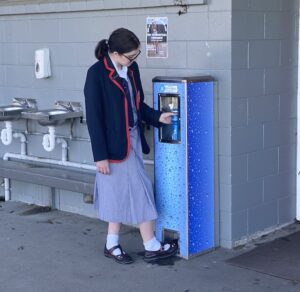 Classic Bottle Filler with foot pedal and TWW blue bubble mural