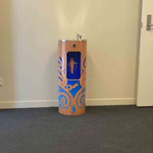 Classic Round Fountain with bottle filler and custom mural