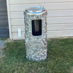 Classic Round Fountain with bottle filler and schist cladding.