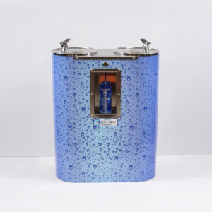 Classic Round Twin Fountain with bottle filler and TWW blue bubble mural.